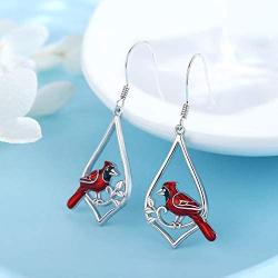 Cardinal Earrings 925 Sterling Silver Cute Red Bird Drop Dangle Earrings Hypoallergenic Jewelry Memorial Gifts for Women Friends