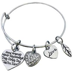 Friend Charm Bracelet- Good Friends Never Say Goodbye Bangle Bracelet- Womens Friend Jewelry- Gift for Friends
