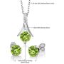 Gem Stone King 925 Sterling Silver Green Peridot Pendant and Earrings Set 3.00 Ct Round Gemstone Birthstone For Women with 18 Inch Chain