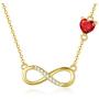 Yafeeso 14K Gold Infinity Necklace, Solid Infinity Love Heart Pendant Necklace with Red Cubic Zirconia Jewelry Gifts for Her, Women, 16+2 Inch
