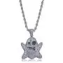 TOPGRILLZ Iced out CZ Cluster Lab Diamond Ghost Pendant 24” Stainless Steel Necklace Hip Hop