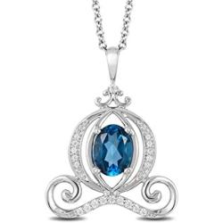 Jewelili Enchanted Disney Fine Jewelry Silver with 1/10 CTTW Diamond and London Blue Topaz Cinderella Carriage Pendant