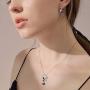 EleQueen 925 Sterling Silver Butterfly Denim Blue Pendant Necklace Stud Earrings Jewelry Set Made with Crystals
