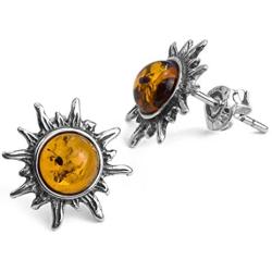 Amber Sterling Silver Sun Stud Tiny Small Earrings