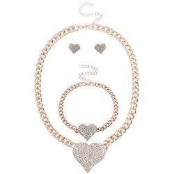 LUX ACCESSORIES Bling Heart Chain Earring Bracelet Necklace Jewelry Gift Set 3PC