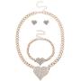 LUX ACCESSORIES Bling Heart Chain Earring Bracelet Necklace Jewelry Gift Set 3PC