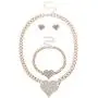 LUX ACCESSORIES Bling Heart Chain Earring Bracelet Necklace Jewelry Gift Set 3PC