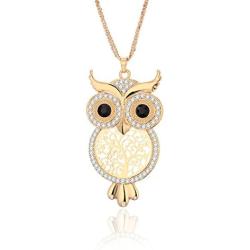 Ouran Long Necklace for Women,Owl Pendant Necklace for Girls Gold and Silver Chain Necklace with CZ Crystal