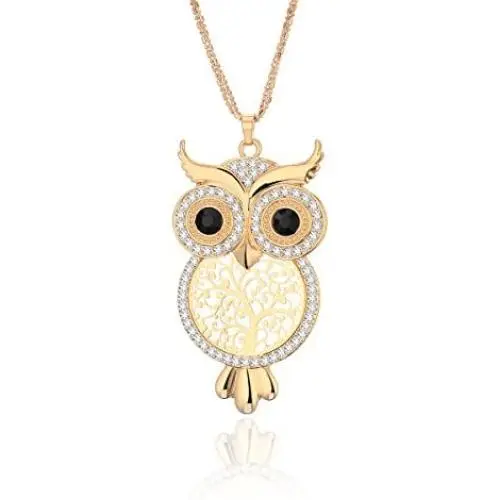 Ouran Long Necklace for Women,Owl Pendant Necklace for Girls Gold and Silver Chain Necklace with CZ Crystal Ouran Long Necklace for Women,Owl Pendant Necklace for Girls Gold and Silver Chain Necklace with CZ Crystal
