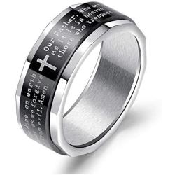 Bible Verse Christian Lords Prayer Ring for Men, Religious Cross Ring, Spinner Ring, Amulet Ring, Stainless Steel Ring, Baptism Christian Jewelry Gift for Men Boys