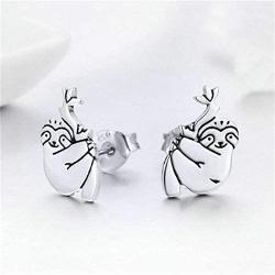 Colored CZ Heart Earrings Sloth Earrings for Girls Silver Hypoallergenic Animal Ear Studs Earring Funy Cute Jewelry Gifts for Women Men Couple