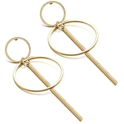 Big Double Circle Bar Hoop Dangle Earrings for Women Girls, Gold Simple Round Gold Fashion Jewelry Big Double Circle Bar Hoop Dangle Earrings for Women Girls, Gold Simple Round Gold Fashion Jewelry