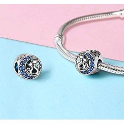 Cute Cat Bead Charms fit Pandora Charms Bracelet Blue Crystal Charm fit Snake Chain Bracelets