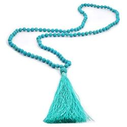 JAYUMO 8mm Mala Beads Necklace Natural Stone Meditation Statement Necklace Hand Knotted Japa Yoga Rosary Prayer Beaded Tassel Necklace