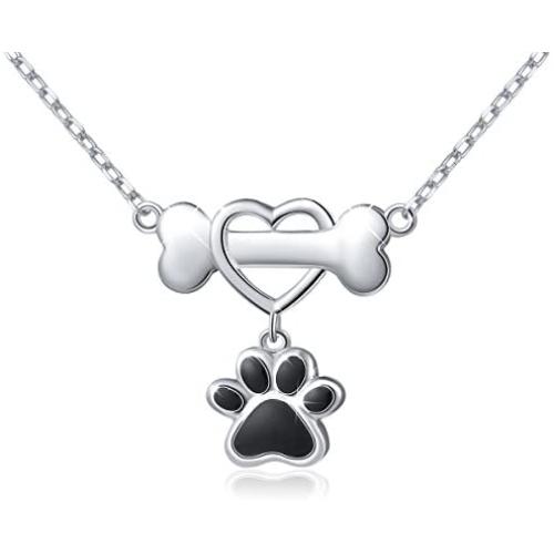 925 Sterling Silver Cute Paw Print Pendant Necklace for Women