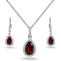 Sterling Silver Genuine, Created or Simulated Gem Teardrop Halo Dangling Necklace & Leverback Earrings