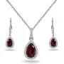 Sterling Silver Genuine, Created or Simulated Gem Teardrop Halo Dangling Necklace & Leverback Earrings
