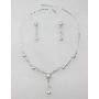 Faship Gorgeous CZ Crystal Freshwater Pearls Floral Necklace Earrings Set