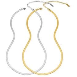 nichowy 2PCS 18K Chain Gold Plated Link Choker Necklace for Women Men Jewelry White/Gold Set