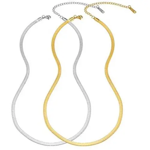 nichowy 2PCS 18K Chain Gold Plated Link Choker Necklace for Women Men Jewelry White/Gold Set nichowy 2PCS 18K Chain Gold Plated Link Choker Necklace for Women Men Jewelry White/Gold Set