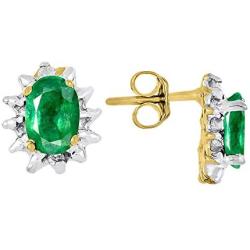 RYLOS Ladies Ring, Earring & Necklace Matching Set with Oval Shape Gemstone & Genuine Sparkling Diamonds in 14K Yellow Gold Plated Silver .925-6X4MM Color Stone 18'' Chain Birhtstone Jewelry