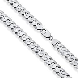 Miabella Solid 925 Sterling Silver Italian 12mm Solid Diamond-Cut Cuban Link Curb Chain Necklace for Men, 18, 20, 22, 24, 26, 28 Inch Made in Italy