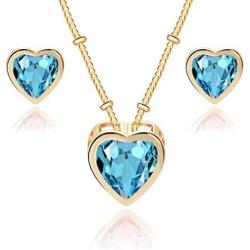 Swarovski Crystal Heart Pendant Necklace Earrings for Women 14K Gold Plated Hypoallergenic Jewelry Set