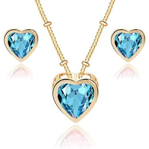 Swarovski Crystal Heart Pendant Necklace Earrings for Women 14K Gold Plated Hypoallergenic Jewelry Set