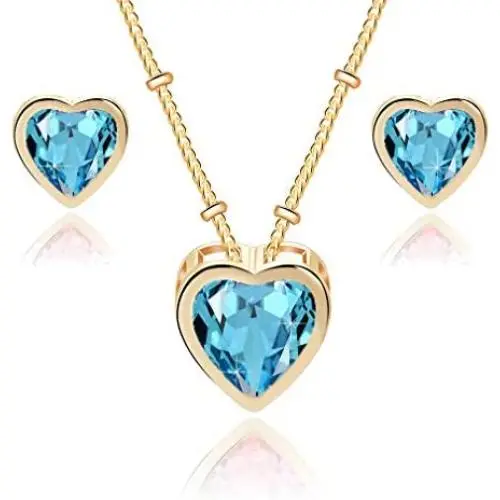 Swarovski Crystal Heart Pendant Necklace Earrings for Women 14K Gold Plated Hypoallergenic Jewelry Set Swarovski Crystal Heart Pendant Necklace Earrings for Women 14K Gold Plated Hypoallergenic Jewelry Set