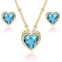 Swarovski Crystal Heart Pendant Necklace Earrings for Women 14K Gold Plated Hypoallergenic Jewelry Set