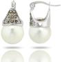 JanKuo Jewelry Rhodium Plated White Simulated Pearl Marcasite Earrings