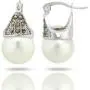 JanKuo Jewelry Rhodium Plated White Simulated Pearl Marcasite Earrings JanKuo Jewelry Rhodium Plated White Simulated Pearl Marcasite Earrings