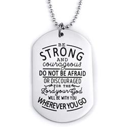 Melix Home Inspirational Gifts Lord Necklace Be Strong and Courageous Dog Tag Necklaces Easter Teen Boys Girls Gift