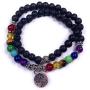 Skye Jewelry Elastic Stretchy Double Wrap Over Beaded Bracelet w/Lava Rocks and Multi Colored Chakra Beads & Tree of Life Pendant