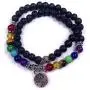 Skye Jewelry Elastic Stretchy Double Wrap Over Beaded Bracelet w/Lava Rocks and Multi Colored Chakra Beads & Tree of Life Pendant