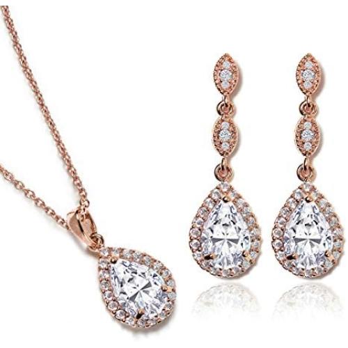 A+O Elegant Teardrop Cubic Zirconia Crystal Earrings in Silver, Gold, Rose Gold