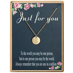 Mothers Day Gifts Initial Necklace Dainty Round Disc Letters Alphabet Pendant Necklace 14K Real Gold Plated Personalized Pendant Necklace for Women