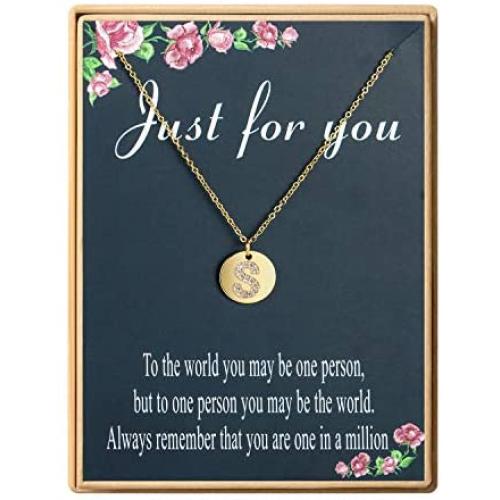 Mothers Day Gifts Initial Necklace Dainty Round Disc Letters Alphabet Pendant Necklace 14K Real Gold Plated Personalized Pendant Necklace for Women
