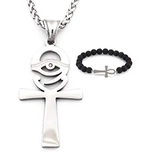 GUNGNEER Coptic Ancient Egyptian Talisman Amulet Ankh Cross Pendant Eye of Horus Necklace Stainless Steel Jewelry GUNGNEER Coptic Ancient Egyptian Talisman Amulet Ankh Cross Pendant Eye of Horus Necklace Stainless Steel Jewelry
