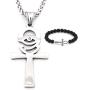 GUNGNEER Coptic Ancient Egyptian Talisman Amulet Ankh Cross Pendant Eye of Horus Necklace Stainless Steel Jewelry
