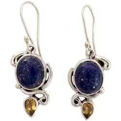 NOVICA Lapis Lazuli and Citrine Dangle Earrings in 925 Sterling Silver Settings Royal Charm