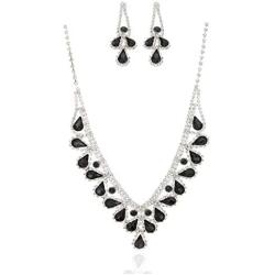 SP Sophia Collection Fancy Bridal Jewelry Teardrop Necklace with Halo Stud Post Dangle Earrings Set