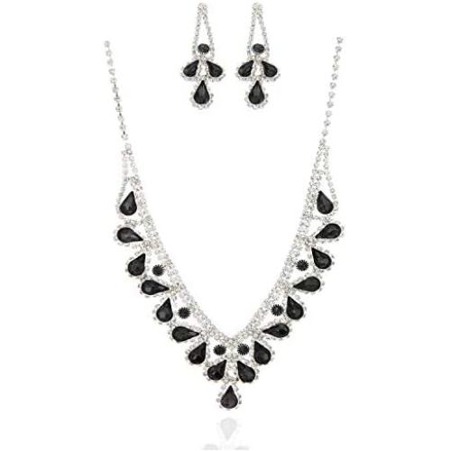 SP Sophia Collection Fancy Bridal Jewelry Teardrop Necklace with Halo Stud Post Dangle Earrings Set