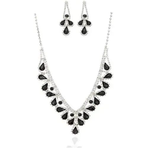 SP Sophia Collection Fancy Bridal Jewelry Teardrop Necklace with Halo Stud Post Dangle Earrings Set