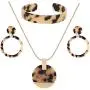 Leopard Earrings Necklace Bracelet for Women Acrylic Circle Hoop Dangle Earring Long Disc Pendant Necklace Open Cuff Bangle Resin Cheetah Jewelry Set for Ladies Girls