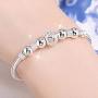 smallwoodi Bangle Bracelet, Hollow Bead Charm Bracelet Bangle Fashion Women Adjustable Party Womens 925 Sterling Similar Silver beads Jewelry Christmas Gift for Men for Women Silver