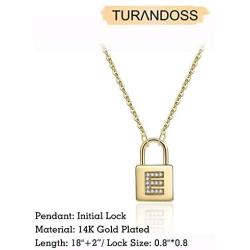 Turandoss Gold Initial Lock Necklaces for Women, 14K Gold Plated Dainty Personalized Initial CZ Letter Padlock Pendant Gold Lock Necklaces for Women Girls Trendy Jewelry Gifts