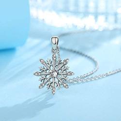 LOVEON Snowflake Necklace for Women Sterling Silver Pendant with Cubic Zirconia Christmas Birthday Gifts Jewelry for Girls Friend Her, 18 Inches