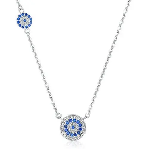 TONGZHE Round Blue Evil Eyes Pendant Necklace in Sterling Silver 925 CZ Adjustable 16''/17''/18'' Cable Chain TONGZHE Round Blue Evil Eyes Pendant Necklace in Sterling Silver 925 CZ Adjustable 16''/17''/18'' Cable Chain