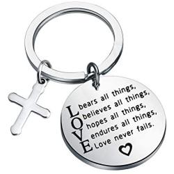 CYTING Christian Keychain 1 Corinthians 13:7 Love Bears All Things Believes All Things Hopes All Things Endure All Things Love Never Fails Religious Jewelry Inspirational Gift